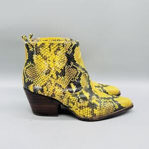 Sam Edelman Boots Womens 8.5 Yellow Leather Snake Print Western Ankle Block Heel